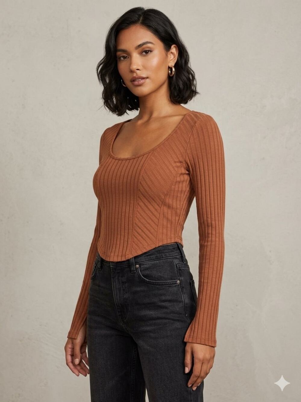 Altar'd State Terracotta Ribbed Corset Long Sleeve Top – Size S EUC